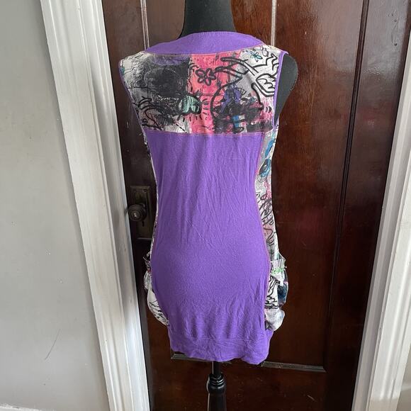 Forla Paris Top Womens LARGE Patchwork Embroidered Pockets Colorful Purple Y2K - Picture 5 of 8